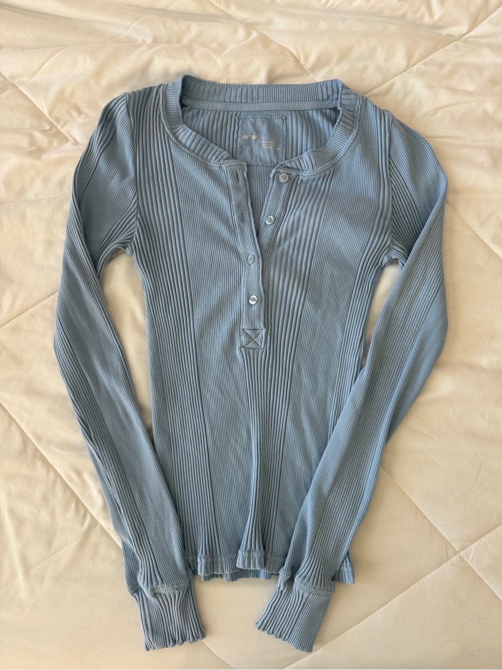 aerie Ribbed Henley Long Sleeve Top - Light Blue